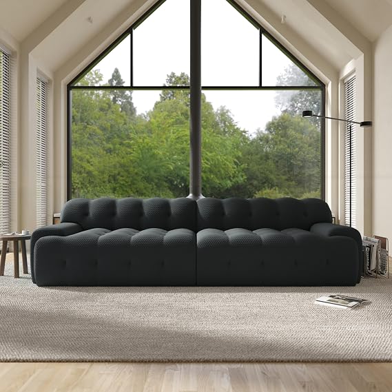JACH 102.4'' Loveseat Sectional Sofa, 2 Seats Breathable Floor Sofa, Small Space Modern Couch, Modular Comfy Couch for Living Room, Office, Apartment (Black)