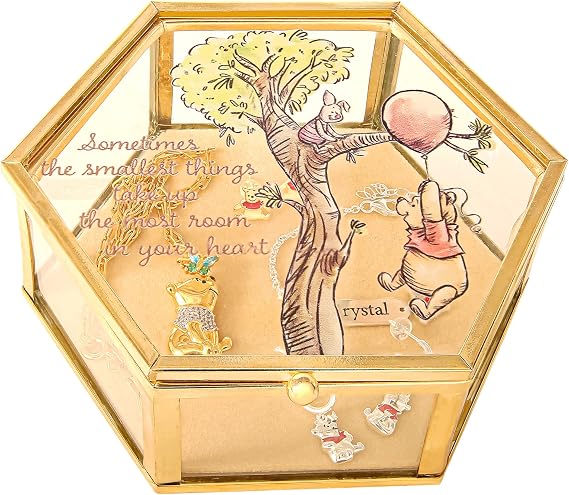 Disney Winnie the Pooh Jewelry Box - Glass Jewelry Case with