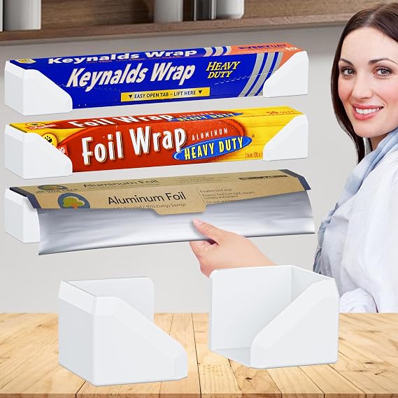 Adhesive Foil and Plastic Wrap Organizer - Includes 2 Holders - White