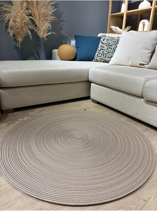 Jüt Yuvarlak Hasır Görünümlü Klasik Halı Kilim Taş 70 x 70