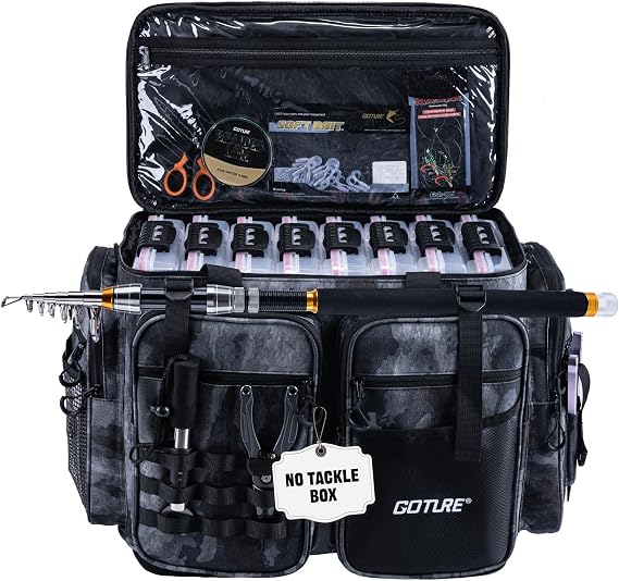 Goture Large Tackle Bag, Water Resistant Saltwater Gear Storage