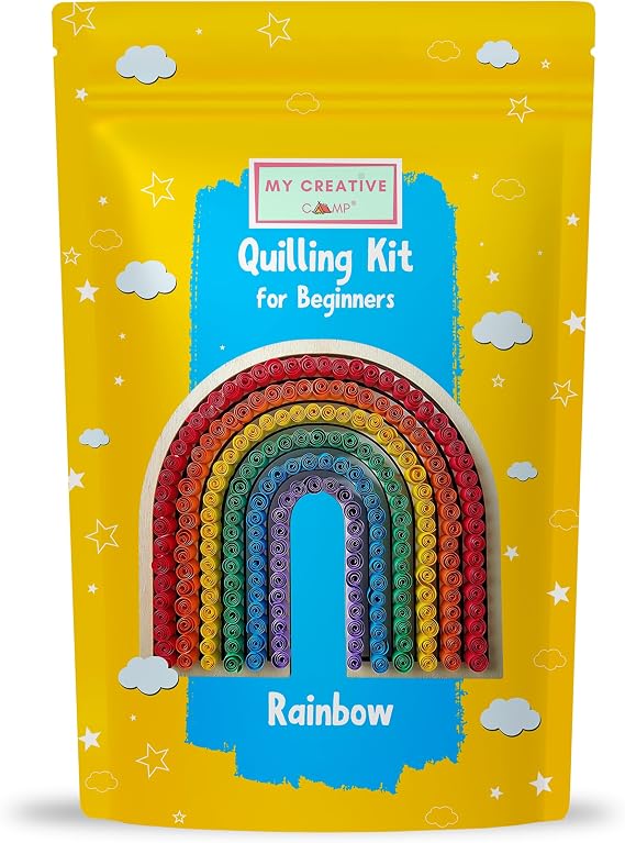 MY CREATIVE CAMP Beginner Rainbow Quilling Kit -DIY Paper Quilling Kit for Kids & Adults,Paper Craft Kit,Crafts for Adults,Party Favor,Christmas Stocking Stuffer,1 Project with Instructions & Supplies