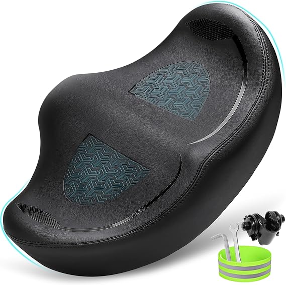 CDYWD Noseless Oversized Bike Seat for Men Women Comfort, Extra Wide Padded Bicycle Seat Cushion, Large Comfortable Bike Saddle for Peloton, Stationary Exercise Bike, Beach Cruiser, City Bike, Ebike