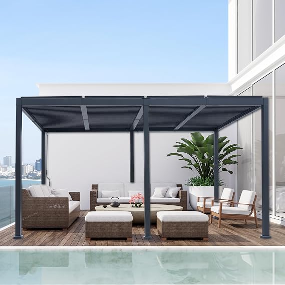 Sunnyglade Patio Pergola Canopy Modern Aluminum Pergola with Adjustable Louvered Gazebo for BBQ, Backyard,Party, Lawn,Garden (Dark Gray, 10X20FT)
