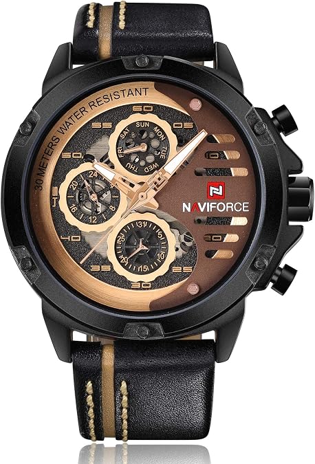 NAVIFORCE Mens Watches Waterproof 24 Hour Date Quartz Watch Man Leather Sport Wrist Watch Men Waterproof