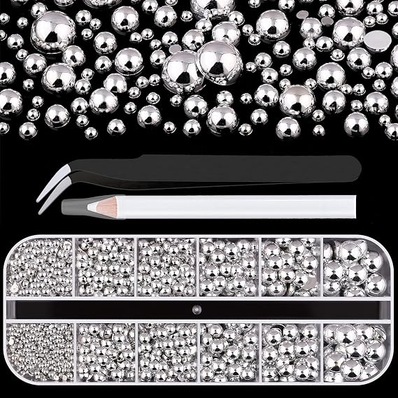 Belleboost Flatback Nail Pearls Silver Nail Charms and Gems Pearl for Nails