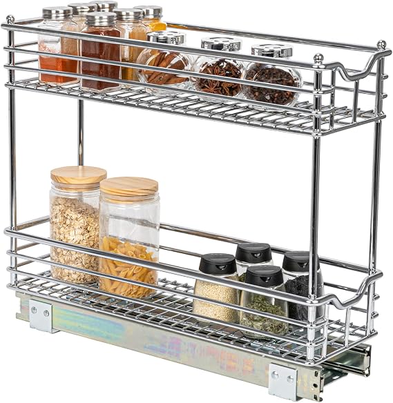 Household Essentials Glidez 2Tier Multipurpose ChromePlated Steel PullOut/SlideOut Under Cabinet Organizer, Chrome Finish
