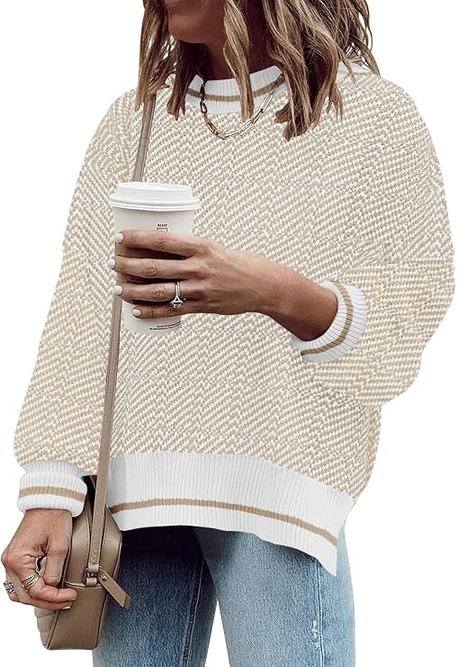 Womens Sweaters Causal Crewneck Batwing Sleeve Knit Top Side Split Oversized Pullover Sweater Loose Jumper