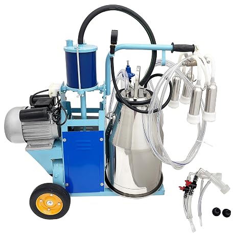 TECHTONGDA Electric Milking Machine 25L, 1440 RPM 10-12 Cows Per Hour Milker Machine, Milking Equipment with 304 Stainless Steel Bucket, Single Cow Milking Machine, Bucket Milker for Cows Goats Sheep