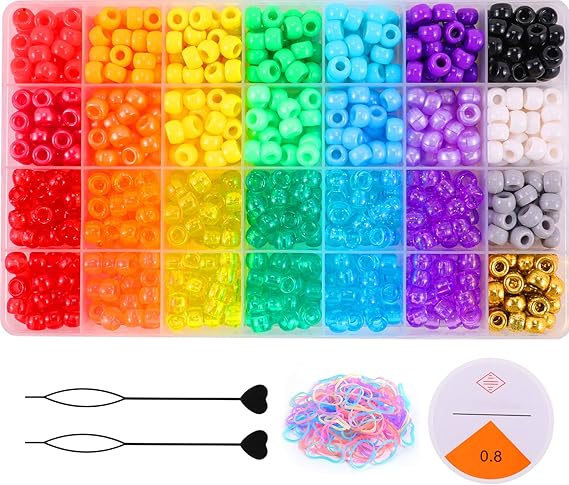 Pony Beads Rainbow Kandi for Bracelet & Jewelry Making with Rubber Band & Beader