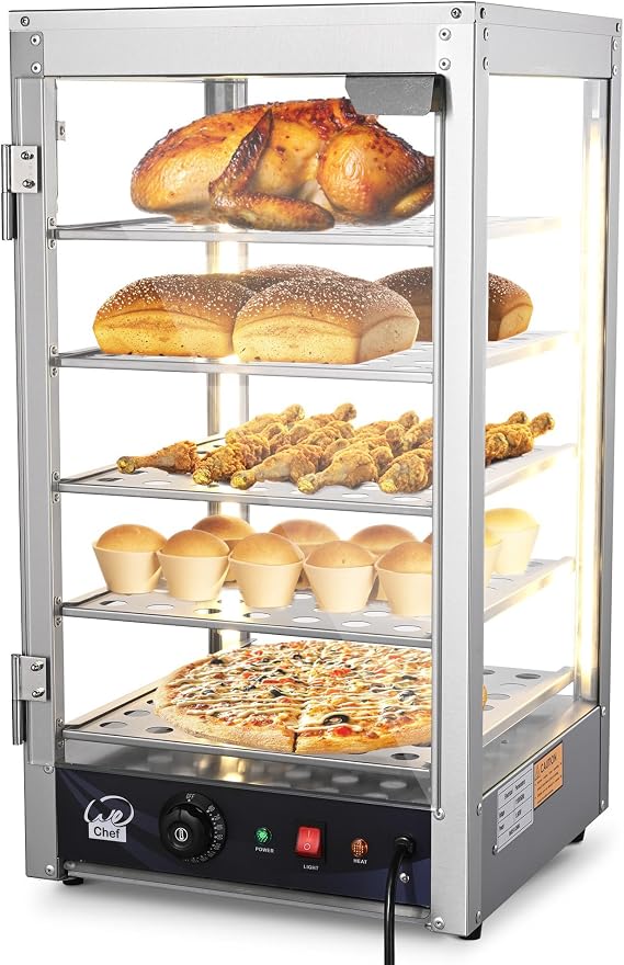 WeChef 5-Tier 15" Commercial Food Warmer 600W Countertop Catering Pizza Display Case for Food Truck Food Tent Fast Food Restaurant