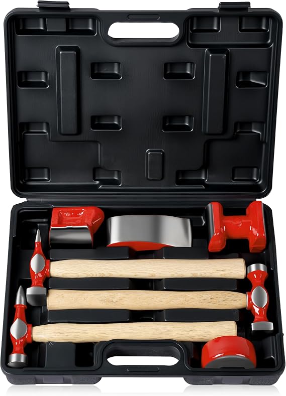 DAYUAN 7Pcs Auto Body Repair Hammer and Dolly Set, Forged Steel Dent Repair