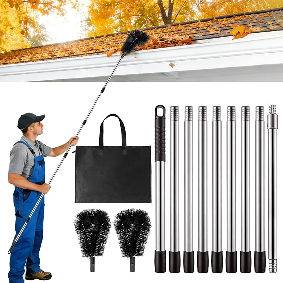 Gutter Cleaning Tools from The Ground - 12.7FT Long Adjustable gutter Cleaner & Brush, No Ladder Needed | Gutter Clean Out Tool Makes it Easy To Clean Leaves, Branches And Debris from Gutters