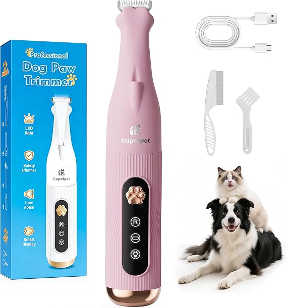 Dog Paw Trimmer for Precision Shaver, Cordless Small Pet Paw Grooming Trimmer, Low Noise for Trimming Dog's Hair Around Paws, Eyes, Ears, Face, Butt(Pink)
