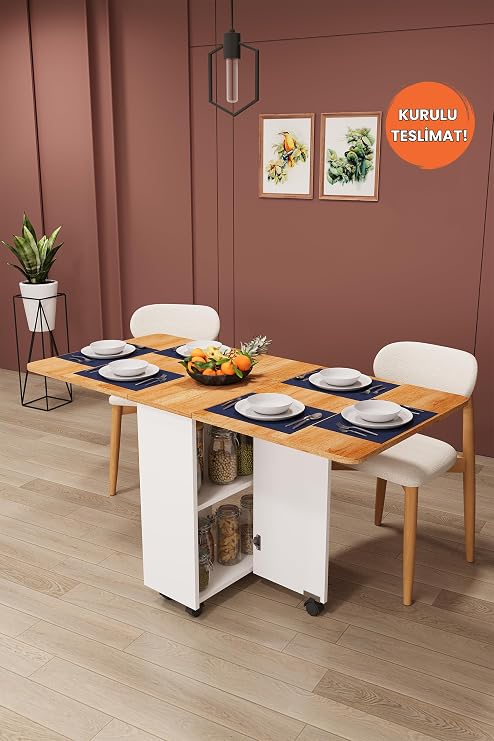 ASRA TREND Beyaz & Petra KM-11 Çift Taraflı Katlanır Mutfak Masası 70x155 cm%100 MDFLAM