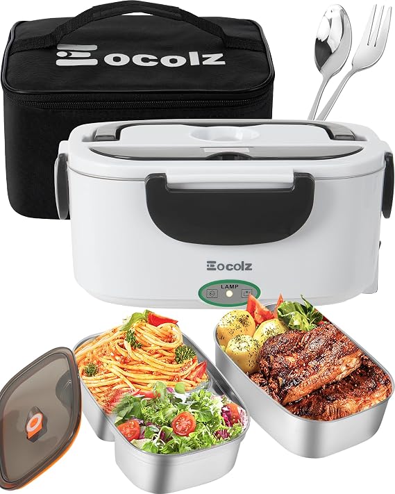 Electric Lunch Box Food Heater 80-100W for Adults, Portable Food Warmer Heated Lunch Box for Car Truck Work with 1.5L Stainless Steel Container Fork & Spoon 12/24/110V Lonchera Electrica