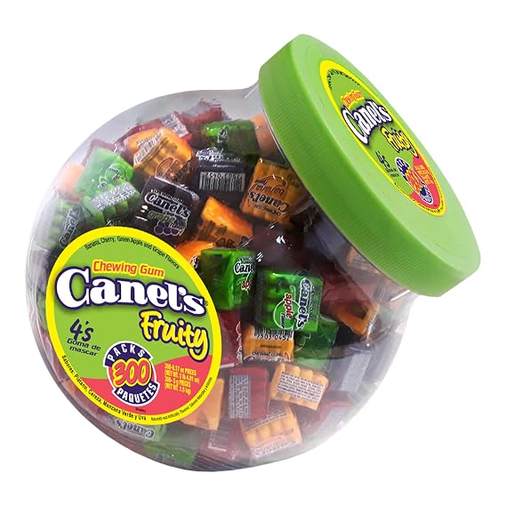 Canels Fruit Flavor Chewing Gum, 4 Piece Packs with Cherry, Banana, Grape, and Apple, for Parties and Sharing, 300 Count Jar (Pack of 1)