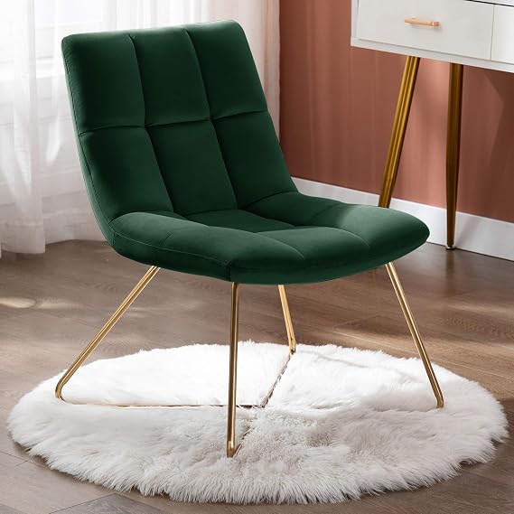 DUHOME Velvet Accent Retro Leisure Lounge Chair Mid Century Modern Vanity Chair with Gold Metal Legs for Living Room Bedroom White 1 PCS