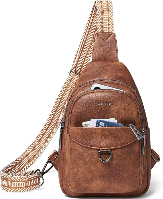 LATMAP 7L Sling Bag for Women Men Crossbody Belt Bag Small Travel Sling Backpack Anti Theft Chest Daypack Purse Faux Leather