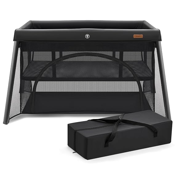 HARPPA Rossi Travel Crib, Portable Baby Playard with Pad, Bed for Toddlers | 3-in-1 Playpen, Reinforced Corner Fabric Sleeves, Lightweight Backpack, Breathable Mesh Sides, Zipper Door, Home or Trips Use