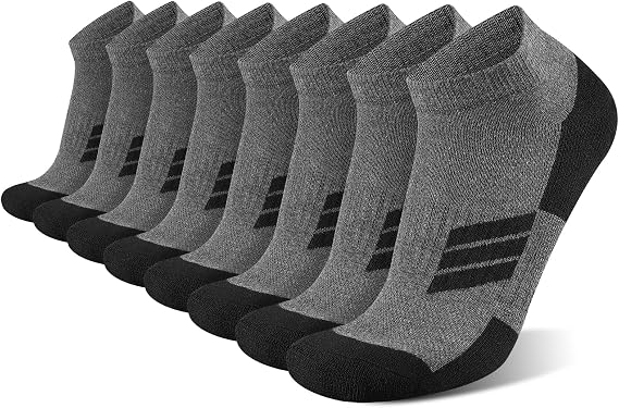 COOPLUS 8 Pairs Mens Cushioned Ankle Socks Moisture Wicking Athletic Running Low cut Sports Socks