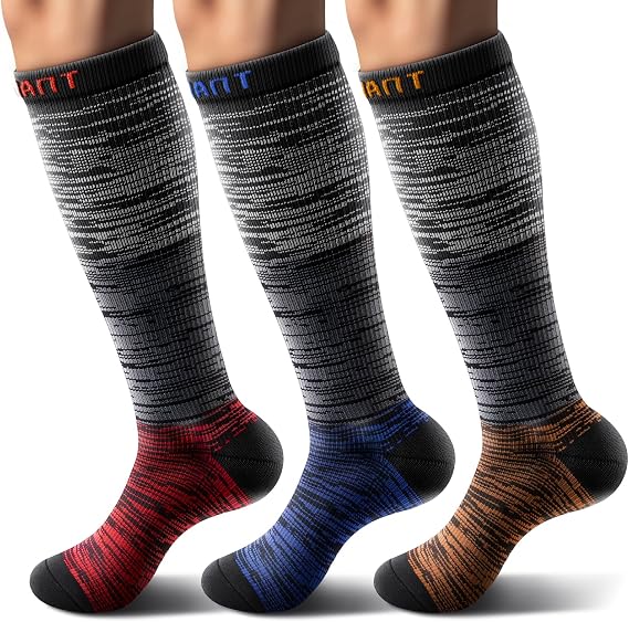 BULLIANT Men Cushioned Compression Sports Recovery Knee-High Socks 3Pack | 15-20 mmHg Pressure | Copper Infused Wicking Tech | 3-Levels Compression Design | For Nursing,Pregnancy,Long Shift