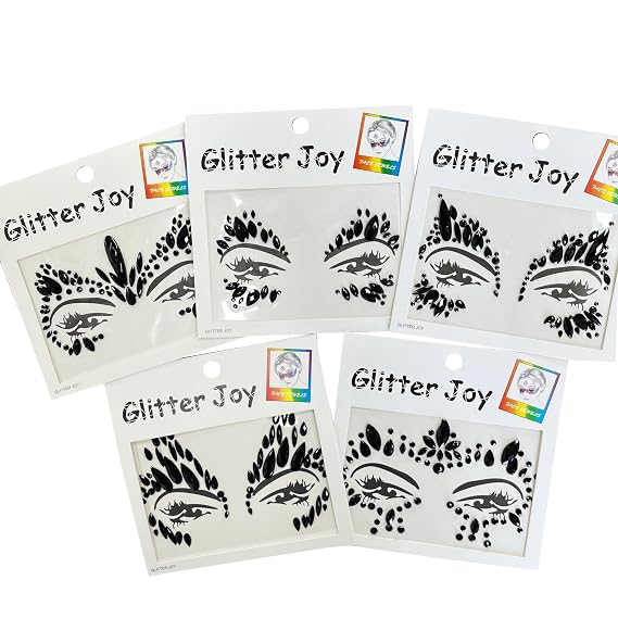 Halloween Face Gems Face Jewels Sticker Eyes Body Gem Sticker Temporary Face Tattoos,5-Pack, Black