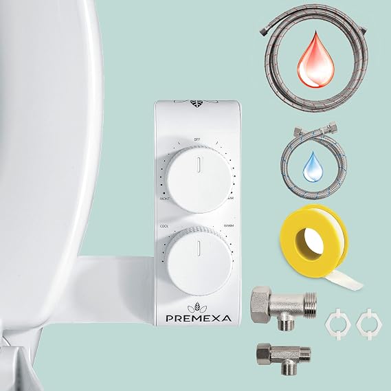 Warm Water Bidet Attachment for Toilets, Self Cleaning Dual Nozzle, Non-Electric, Easy DIY Installation, Sink Access Required for Warm Water