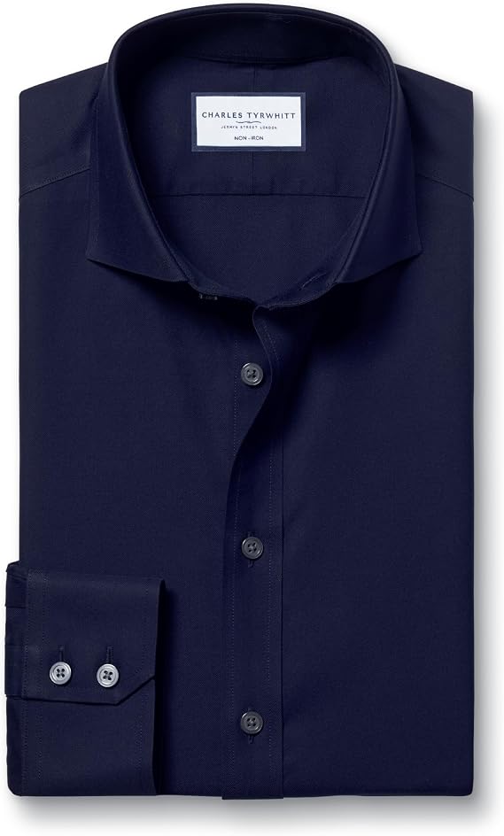 Charles Tyrwhitt Shirts for Men Twill Non-Iron Formal Dress Shirt Long Sleeve Cotton Shirt Slim Fit with Cutaway Collar