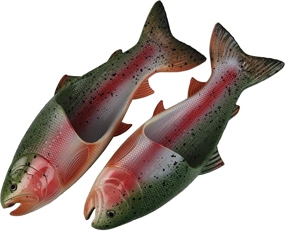 Rivers Edge Products Fish Sandals - Adult Flip Flop Slides for Men and Women - Unisex Animal Slip-On Slippers - Funny Fishing Gift and Gag Gift for Parties - Medium, Trout