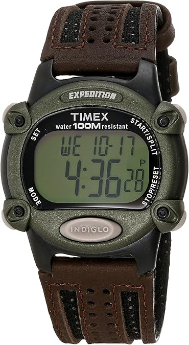 Timex Men's T48042 Expedition Full-Size Digital CAT Brown Nylon/Leather Strap Watch
