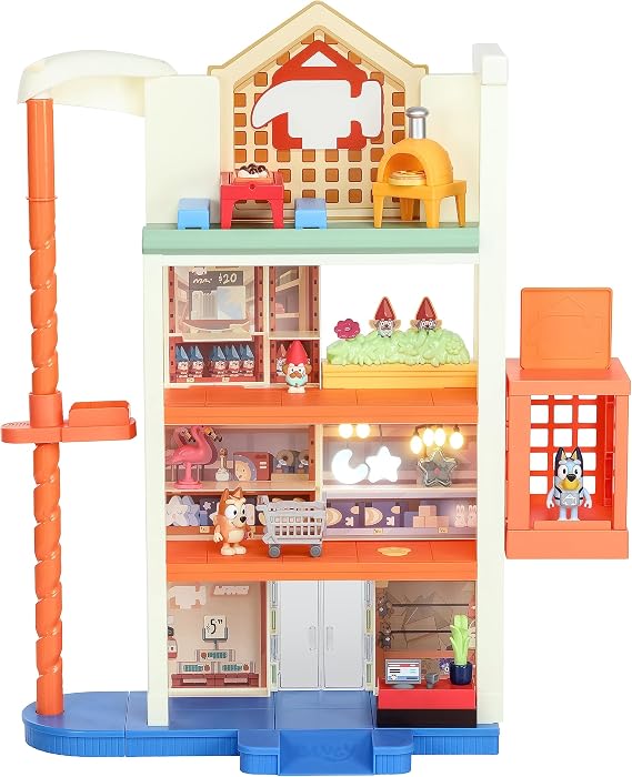 Bluey Hammerbarn Shopping Playset, 4 Level, 22" Tall Playset With Working Lift and Trolley Return, Including Lights and 45+ Sounds