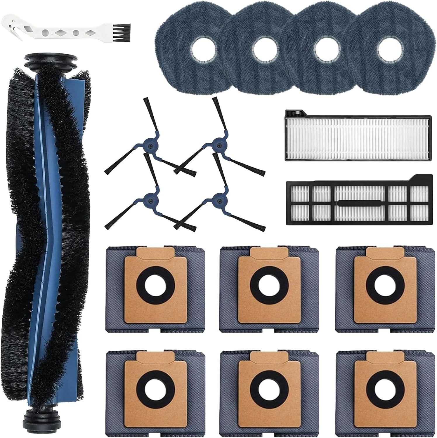 18 Pack X10 Pro Omni Replacement Parts Compatible with Eufy X10 Pro Omni Robot Vacuum Cleaner Gray Accessories Kit,1 Roller Brush, 2 HEPA Filters, 4 Side Brushes, 4 Mop Cloths, 6 Dust Bags, 1 Cleaning