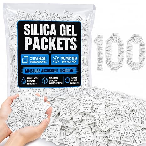 Sukh 100PCS Silica Gel Packets - 2g Desiccant Beads Moisture Absorbers | Reusable Desiccant Pack for Storage, Closet, Clothes, Shoes, Car, Jewelry, 3D Filaments, Electronics Anti Humidity Protection