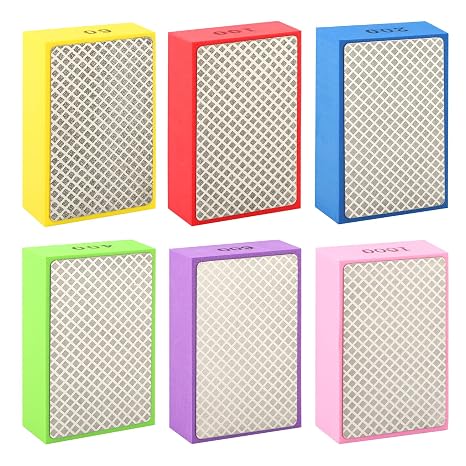 6PCS Diamond Hand Polishing Pads,60/100/200/400/600/1000 Grit Sanding Block Polishing for Ceramic Tile Glass Stone Marble Granite Metal Grinding