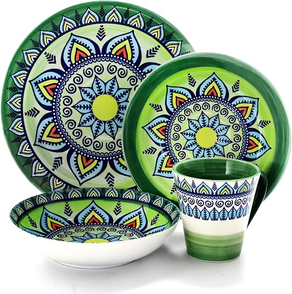 Elama's Zen Green Mozaik 16 Piece Stoneware Dinnerware Set with Service for 4 Guests