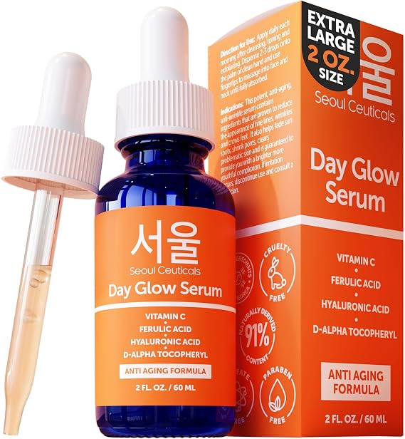 SeoulCeuticals Korean 20% Vitamin C Serum for Face + CE Ferulic 2oz Vit C