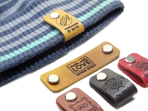 Personalized Full-Grain Leather Labels with Rivet for Handmade Items, Knitting Beanie Tags
