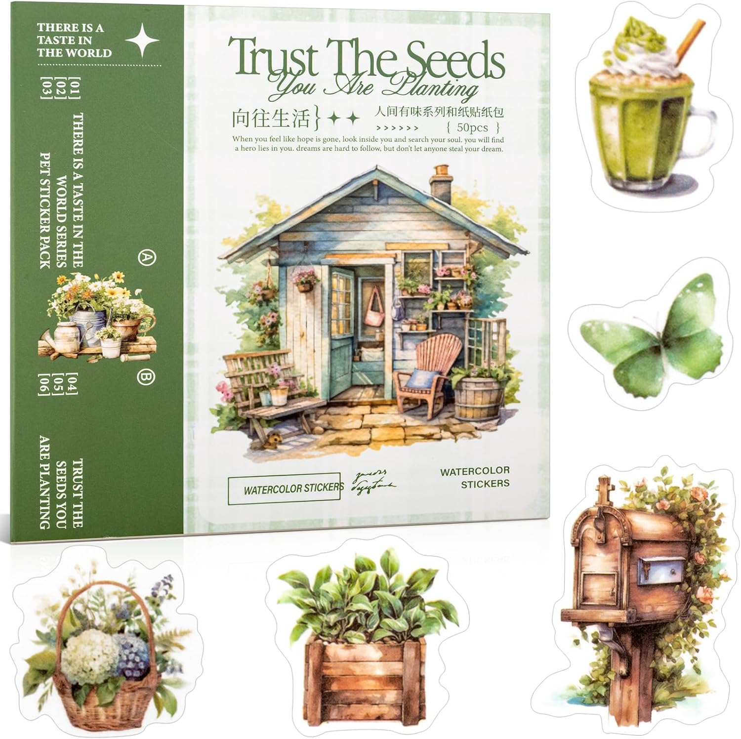 Beautiful Garden Theme Washi Sticker Set for Scrapbooking & Junk Journal - 50 Sheets Vintage Journaling Stickers (TZ-005-005)