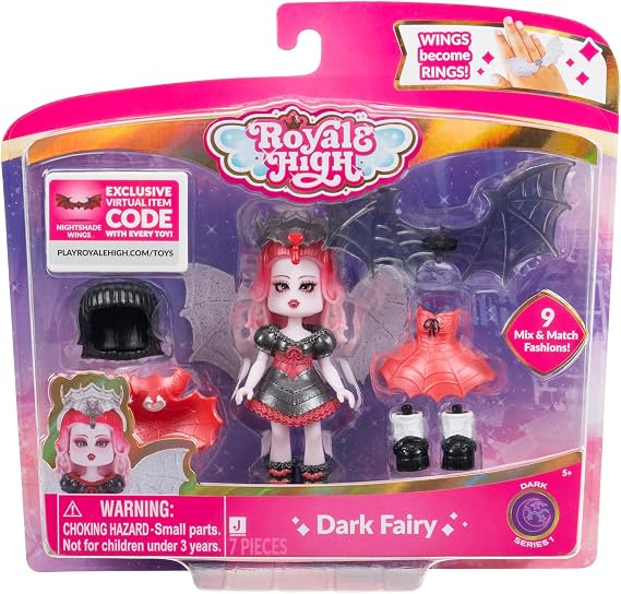 Royale High 3 Dark Fairy Fashion Doll - 1 Figure with 9 Fashion Accessories - Virtual Item Code Included - Series 1 - Ages 5+