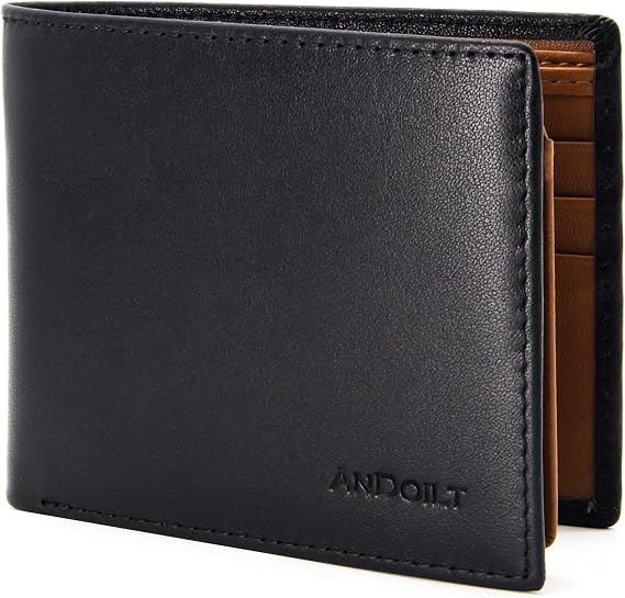 Men's Genuine Leather RFID Bifold Wallet with 2 ID Windows, Black Brown