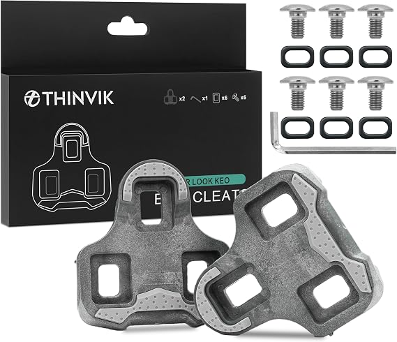 Thinvik Bike Cleats for Look Keo Grip,Road Bike Look Keo Cleat with Anti-Slip Rubber Desgin, Bicycle Cleat Set for Indoor&Outdoor Cycling - 0/ 4.5Float