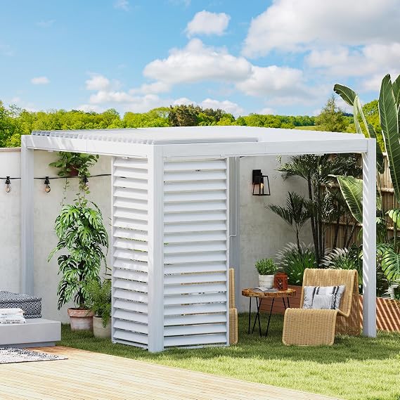Domi Outdoor Pergola Screens Louvered Pergola Accessories, Waterproof Aluminum Shade Screen Sun Side Shade for Louvered Pergolas, UV Resistant (Pergolas Not Included) (White)
