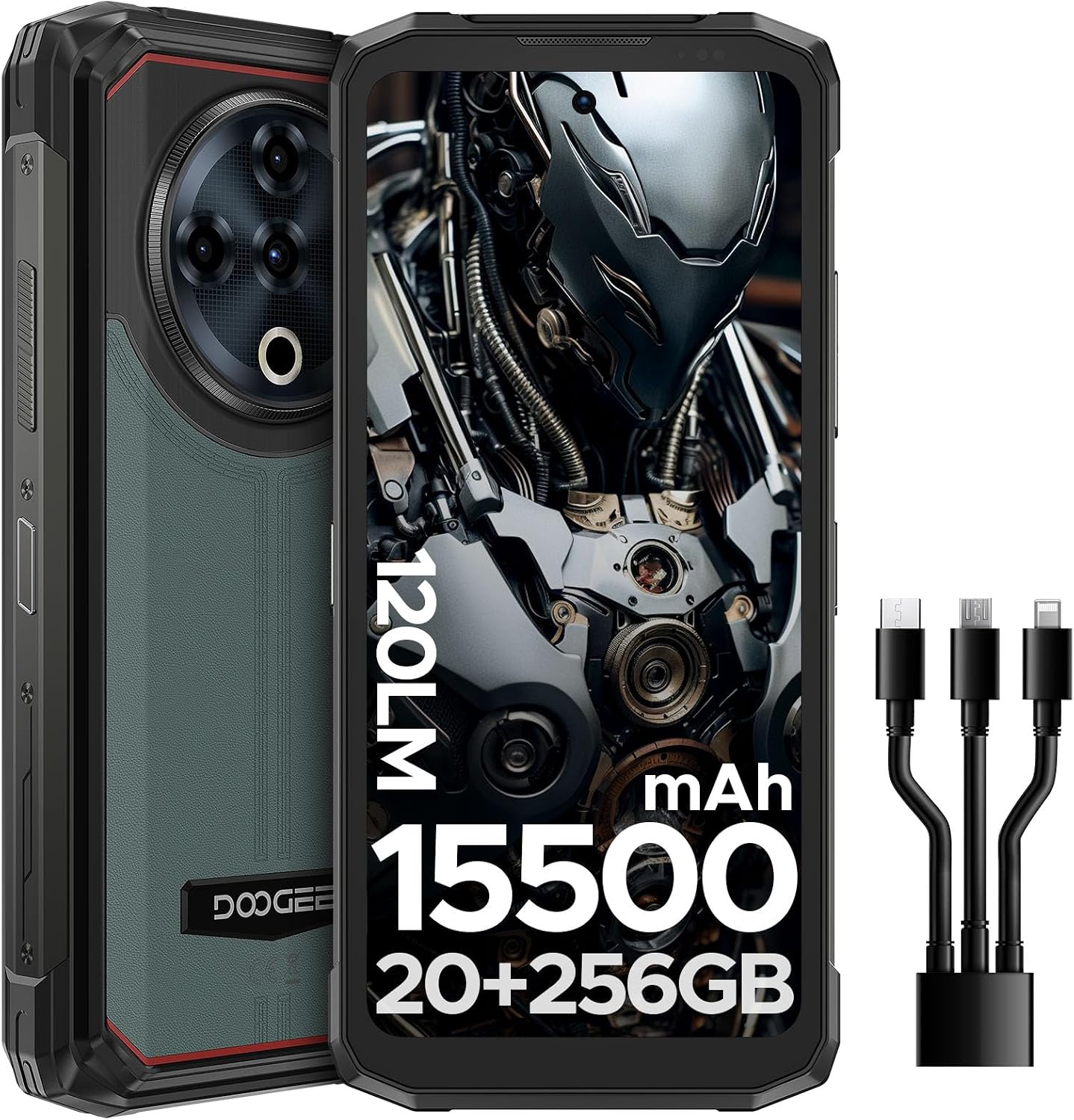 DOOGEE Fire6 Power Rugged Smartphone - 15500mAh Battery, 20812 GB RAM256GB ROM, Dual LED Flash, 6.56" 90Hz Screen, 33W Fast Charge, IP6869K, Android 14, 3 Card Slots4G Dual SIMTF, NFC, GPS