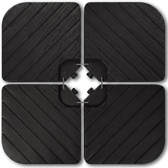 Best Choice Products 4-Piece Cantilever Offset Patio Umbrella Base Weight Set, Heavy-Duty Fillable Stand Plates for Water or Sand, Easy-Fill Spouts, Wood Grain Finish - Black