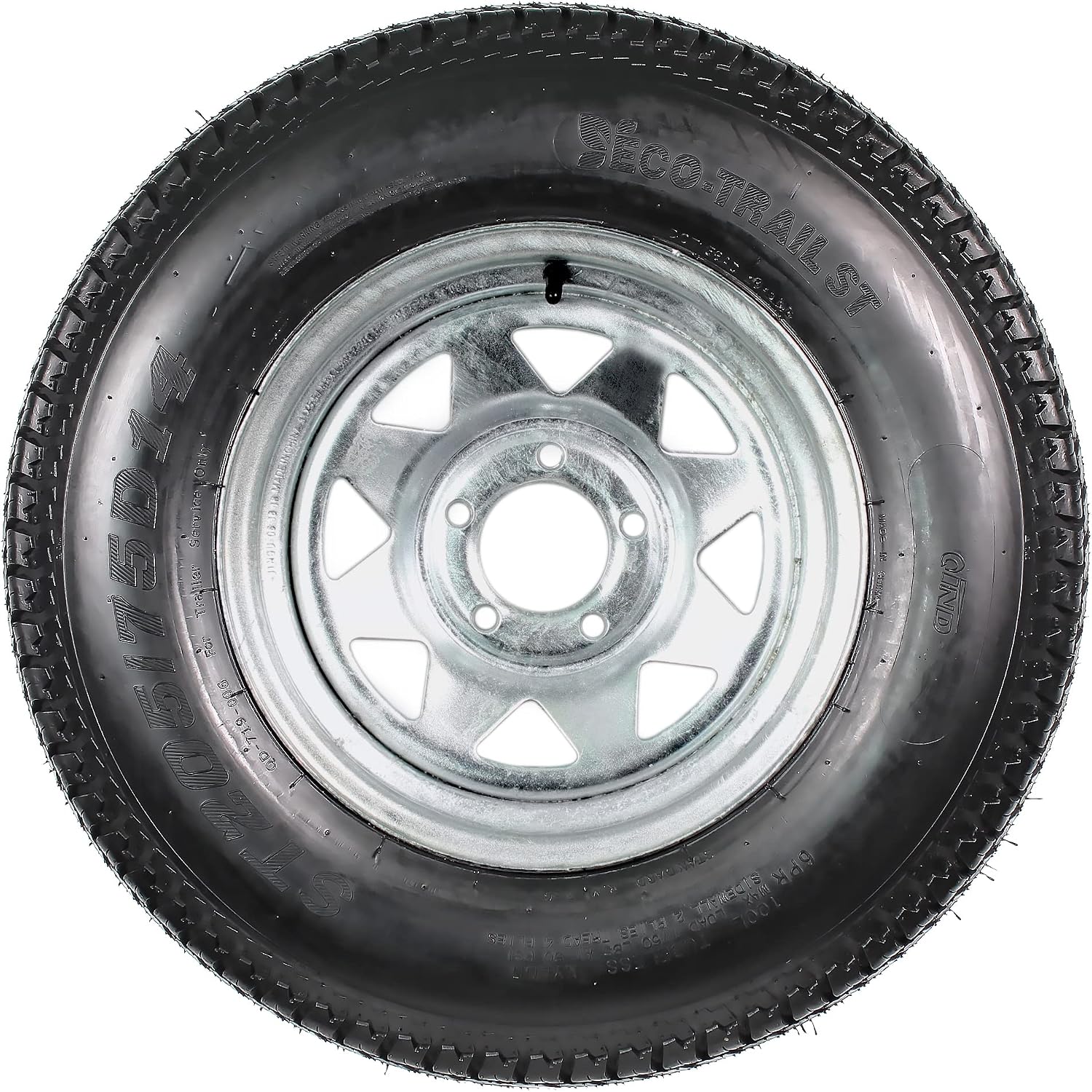 eCustomrim Trailer Tire On Rim ST20575D14 2057514 F78-14 Load Range C 5 Lug Galvanized Spoke Wheel - wFree Roadside