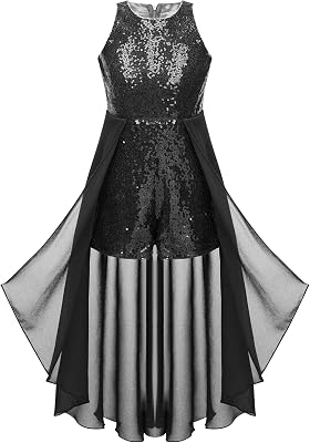JEYPINMI Kids Girls Chiffon Sleeveless Sequined Birthday Prom Party Jumpsuit Pageant Dancing Romper Gowns Black 6 Years