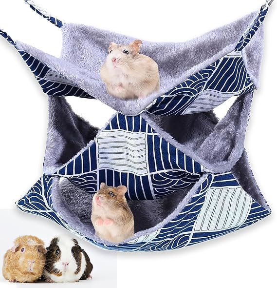 3 Layer Pet Cage Hammock, Small Animals Warm Plush Triple Bunkbed Cage Hanging Hammock Bed Cage Accessories Toy for Guinea Pig Sugar Glider Parrot Ferret Squirrel Hamster Rat