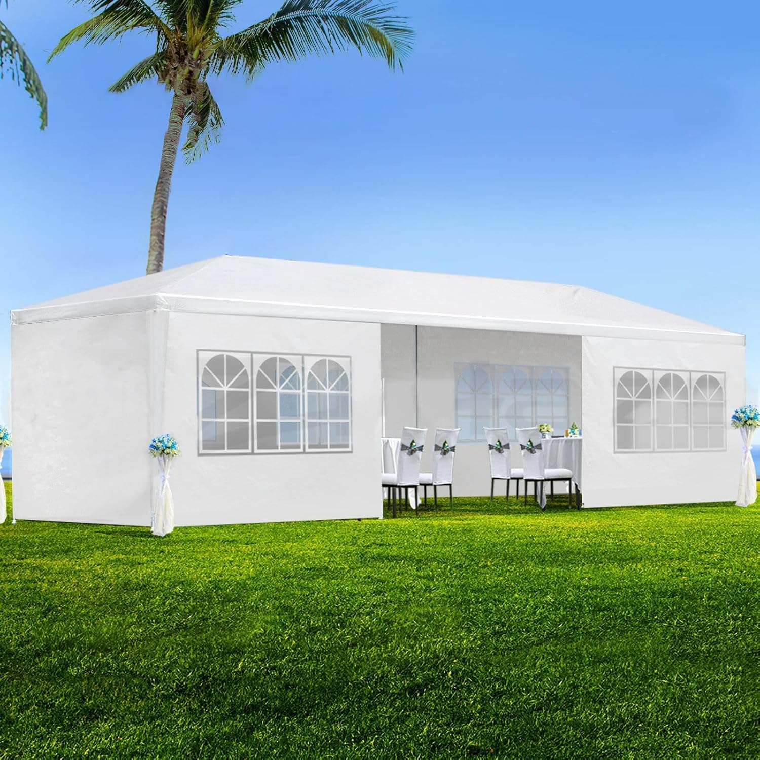 10x30 Outdoor Party Tent, Wedding Patio Gazebo, Canopy Tent with 7 Removable Sidewalls, Cater Events Pavilion with Transparent Windows, Waterproof, Easy Set