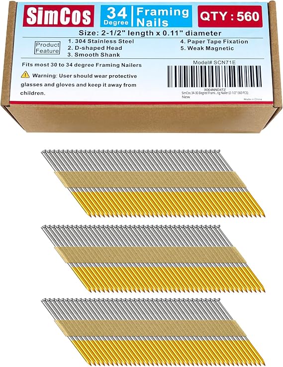 34-30 Degree 2-1/2 Inch Smooth Shank Paper Framing Nails,560-Pack